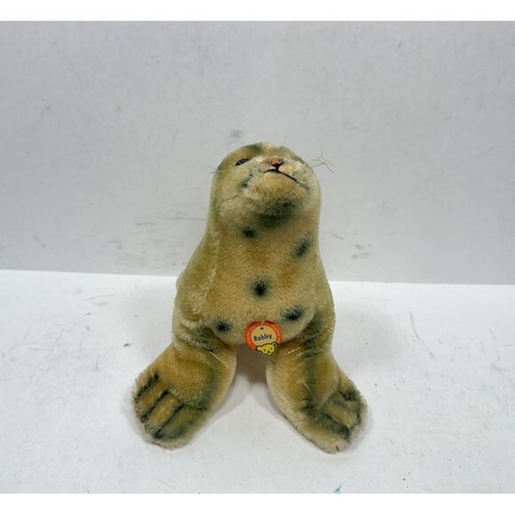 VNTG 1966-67 Steiff #4314,00 Robby Seal Green Mohair Button - Picture 1 of 7